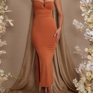 Strapless bodycon dress with slit